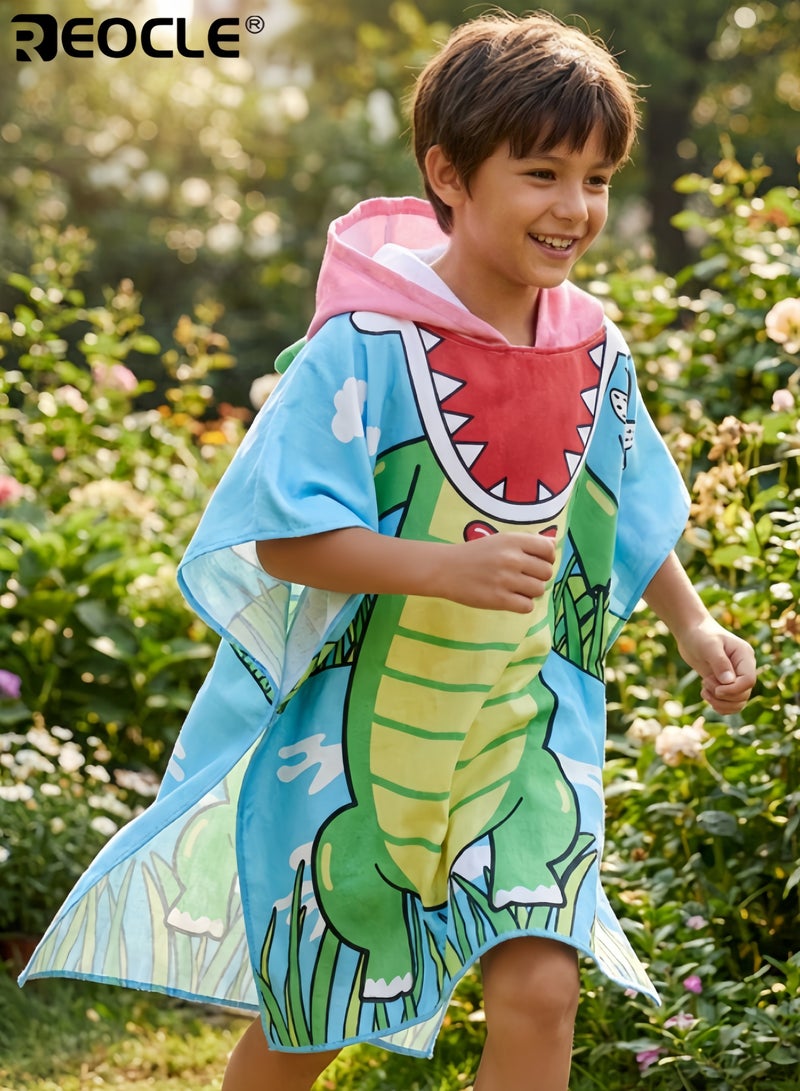 ريوكل مِنشَفَة شاطئ للأطفال بغطاء للرأس بتصميم كرتوني ونسيج ناعم شديد الامتصاص - لفافة منشفة حمام السباحة للأطفال الصغار بغطاء للرأس للسباحة والاستحمام - Image 3